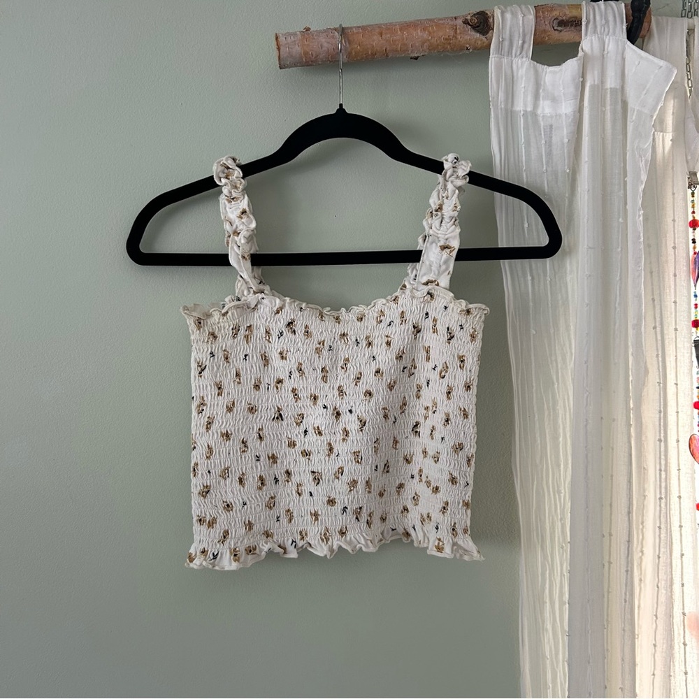 Billabong Cream Floral Ruffle Tank Top